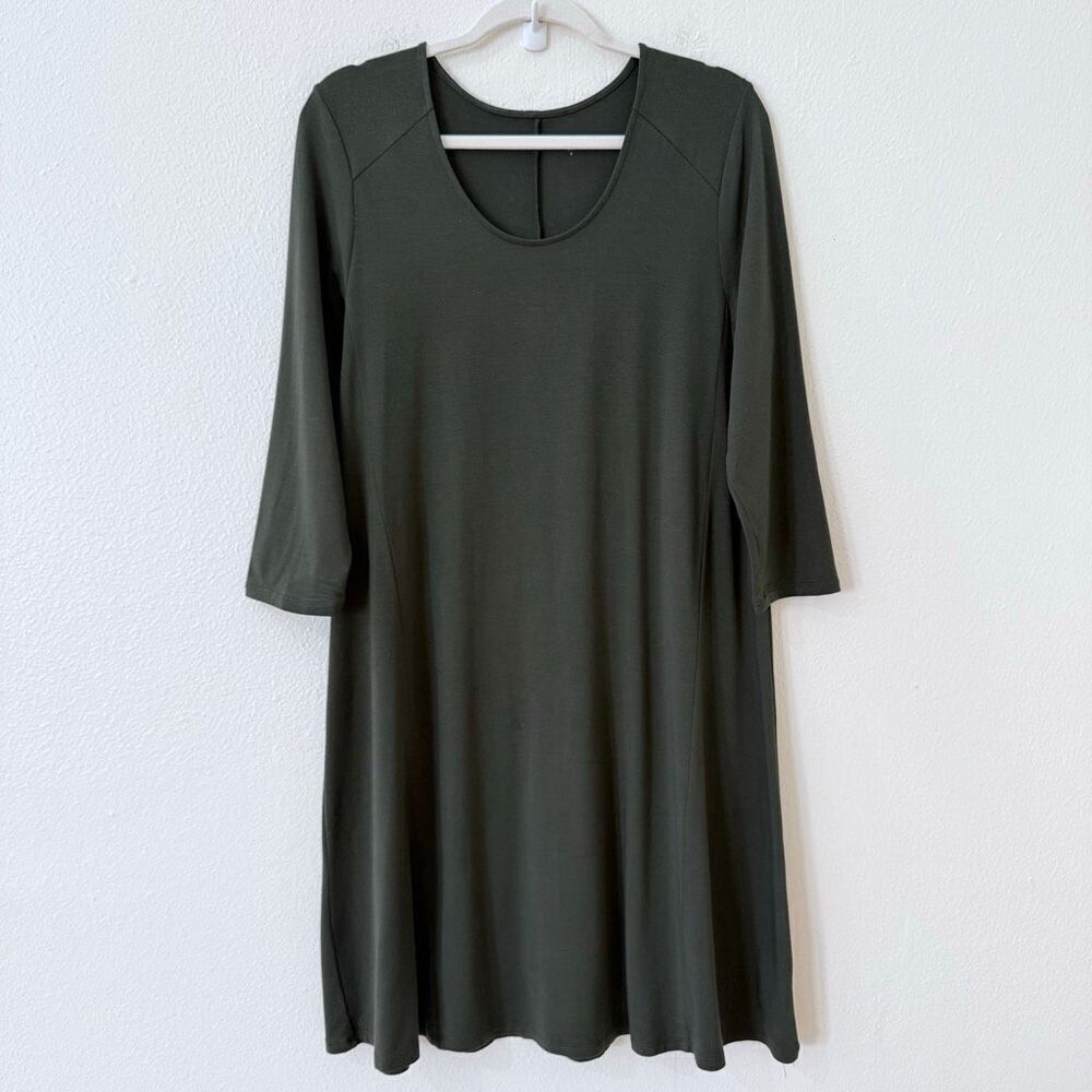 Garnet Hill Women's Size Small Seamed Knit Trapeze Dress Olive Green